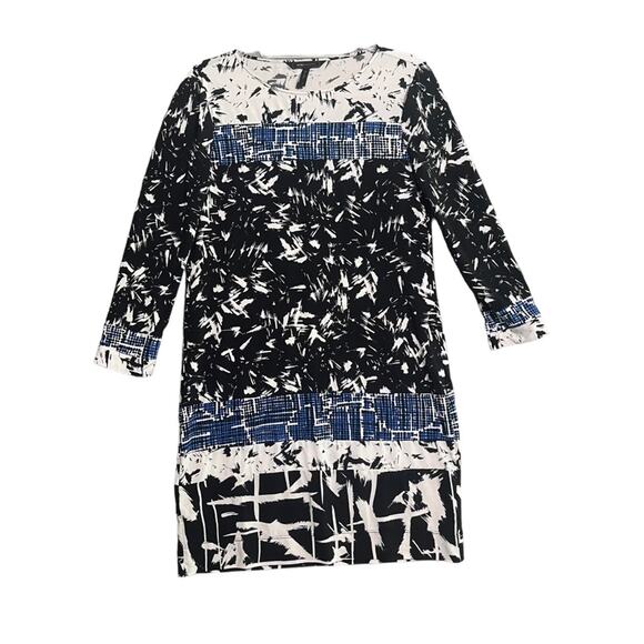 BCBGMaxAzria Dresses & Skirts - BCBG MaxAzria Womens Size Small White Black Blue Abstract Print 3/4 Sleeve Dress